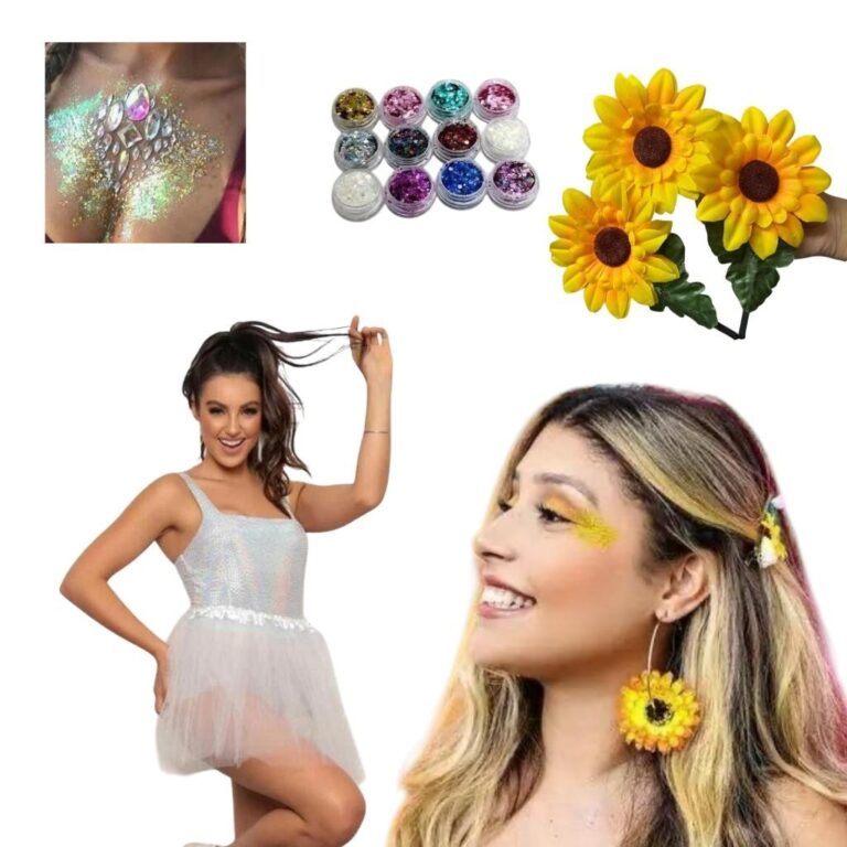 KIT Carnaval Saia Tutu + Tiara + Brilhos e adesivo