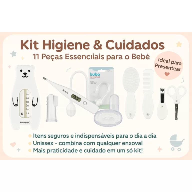KIT Higiene bebê completo com 11 peças neutro Pi