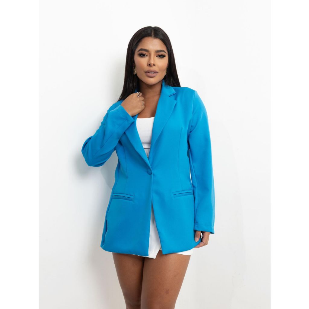 Blazer Alfaiataria Feminino Alongado Social Terninho Botão Colors