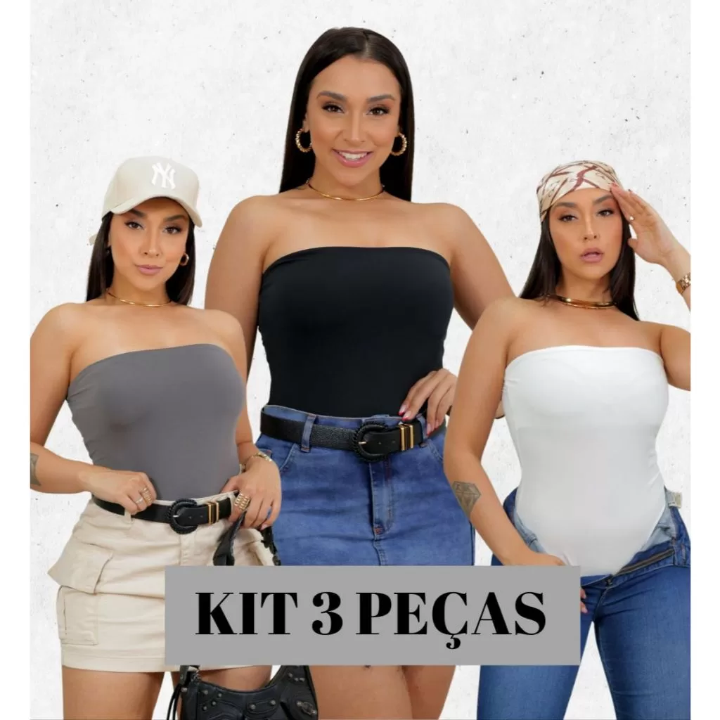 Kit 3 Body Feminino Tomara Que Caia Básico Suplex Com Forro Duplo Confortável Moda Blogueira