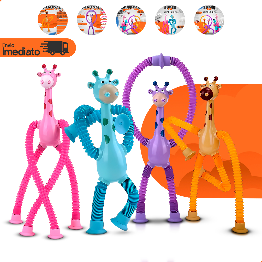 Kit De Girafinhas Infantil Estica Gruda Com Led Pop Tube Para Criança E Bebê