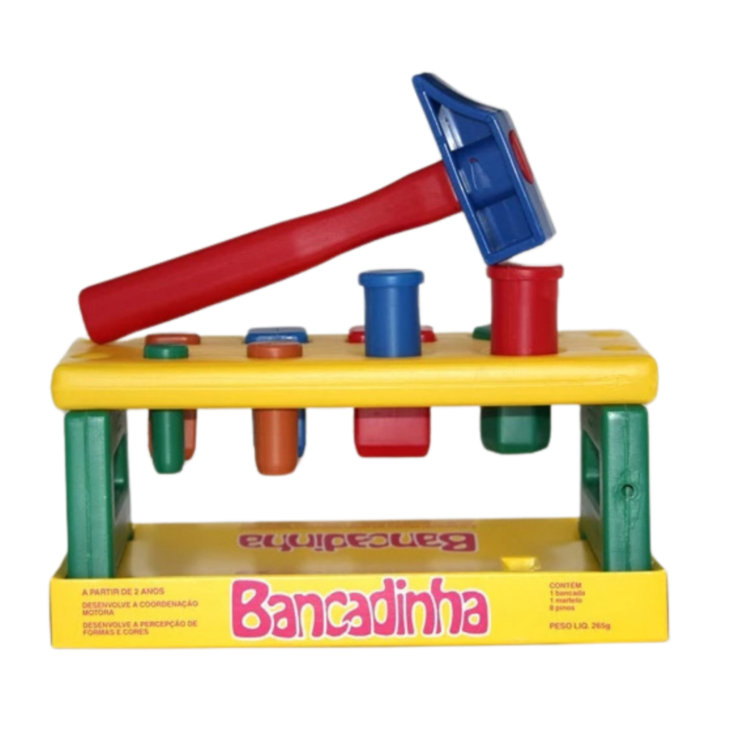 Brinquedo Bancadinha com Martelo e Pinos Geométricos Educativo, Criativo e Interativo para Crianças
