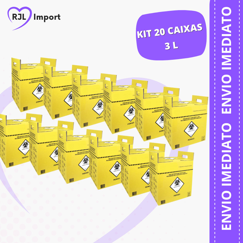 KIT 20 CAIXAS – Caixa Perfuro Cortante Coletor (03-Litros) – AMARELA