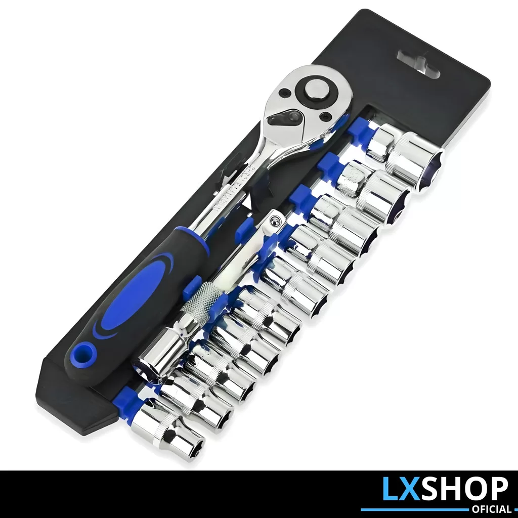 Kit de Chave Catraca 12 pçs Com Extensão Soquetes Sextavados