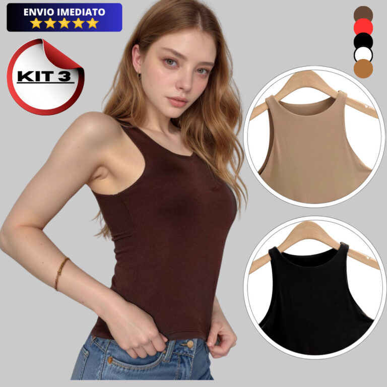 Kit 3 Regatas Feminina Forro Duplo Blusinha Suplex