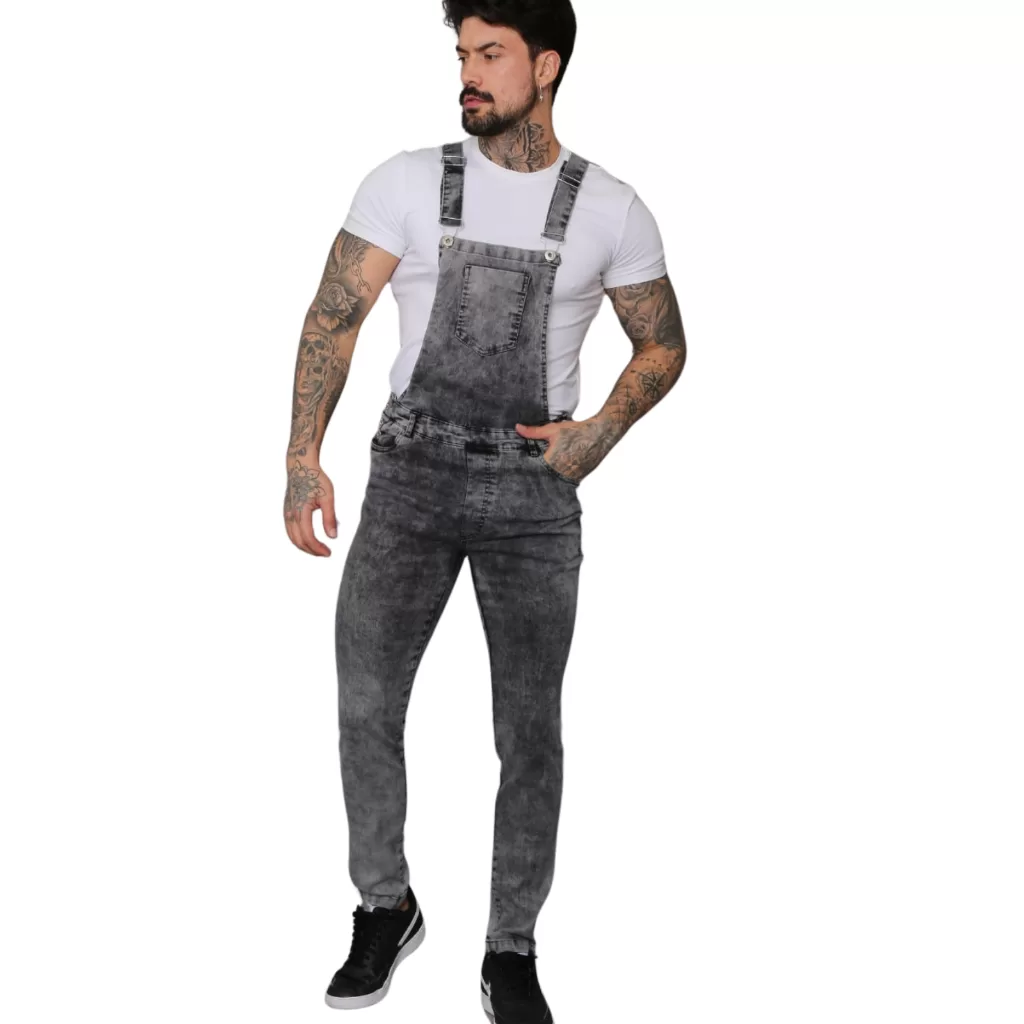 Macacão Jardineira Masculino cor Grafite com Elastano