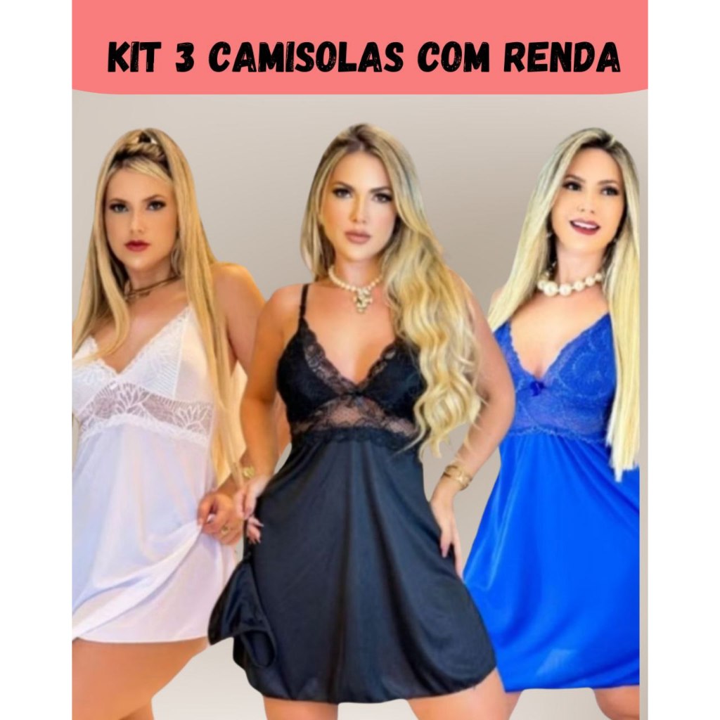 Kit 3 Camisolas Roupas Femininas Sexy Malha Com Calcinha Fio Dental Varias Cores