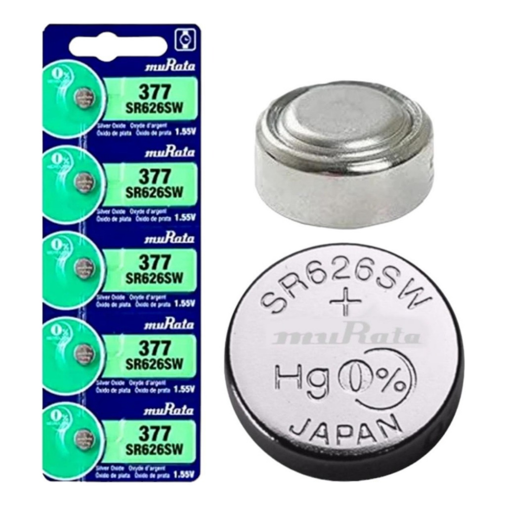 05 Bateria Relógio de pulso 377 SR626SW Murata 01 Cartela 5 un