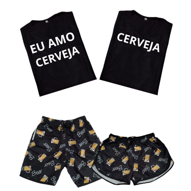 Conjunto Shorts Casal + Camisas Para Casais Eu Amo