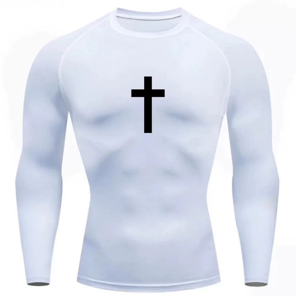 Camisa Compressão Proteção Uv 50+ Estampada Tecido Gelado Segunda Pele Manga Longa Cruz Rash Guard