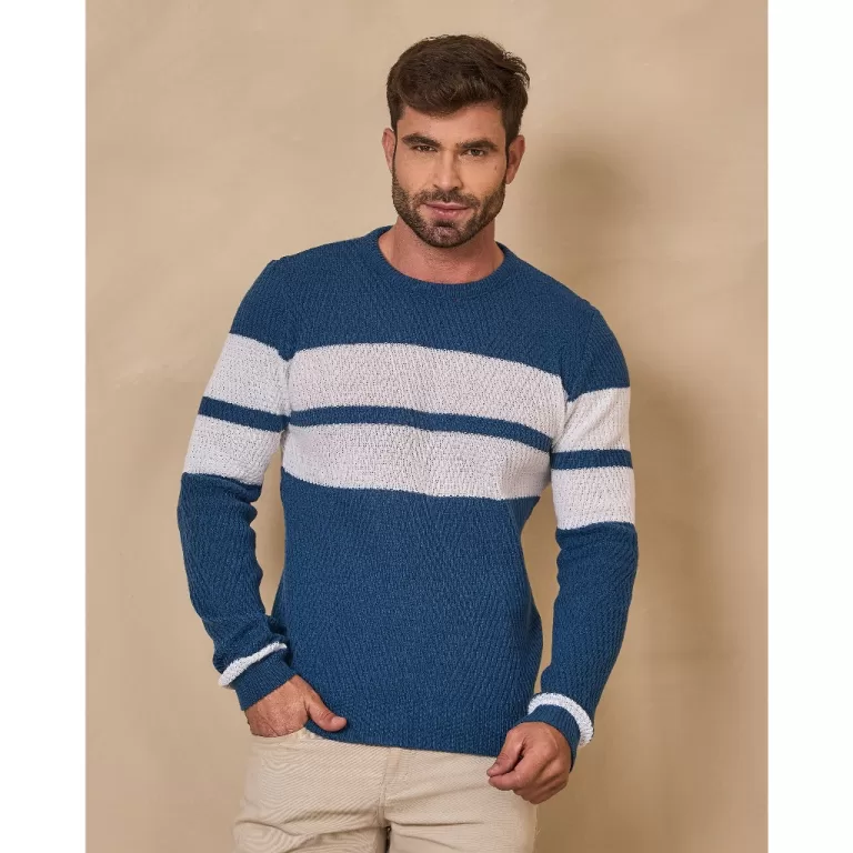 Blusa de Frio Masculina Suéter Manga Longa Tricô