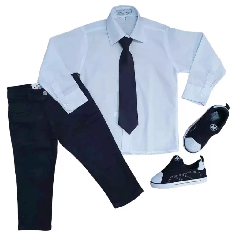 Calça Preta com Camisa Social Branca e Gravata
