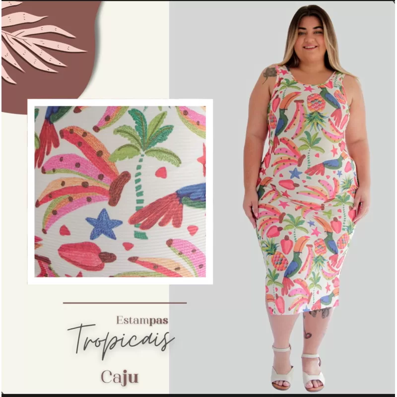 Vestido Canelado MIDI inspiração Farm Plus size