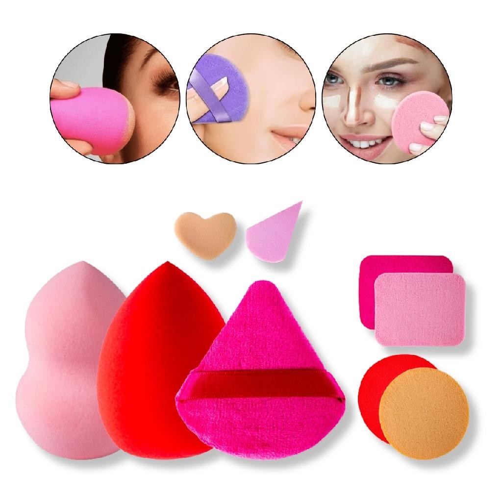 Kit 9 Esponjas Buchinhas de Rosto Maquiagem Pó Base Contorno Makeup Aplicadores