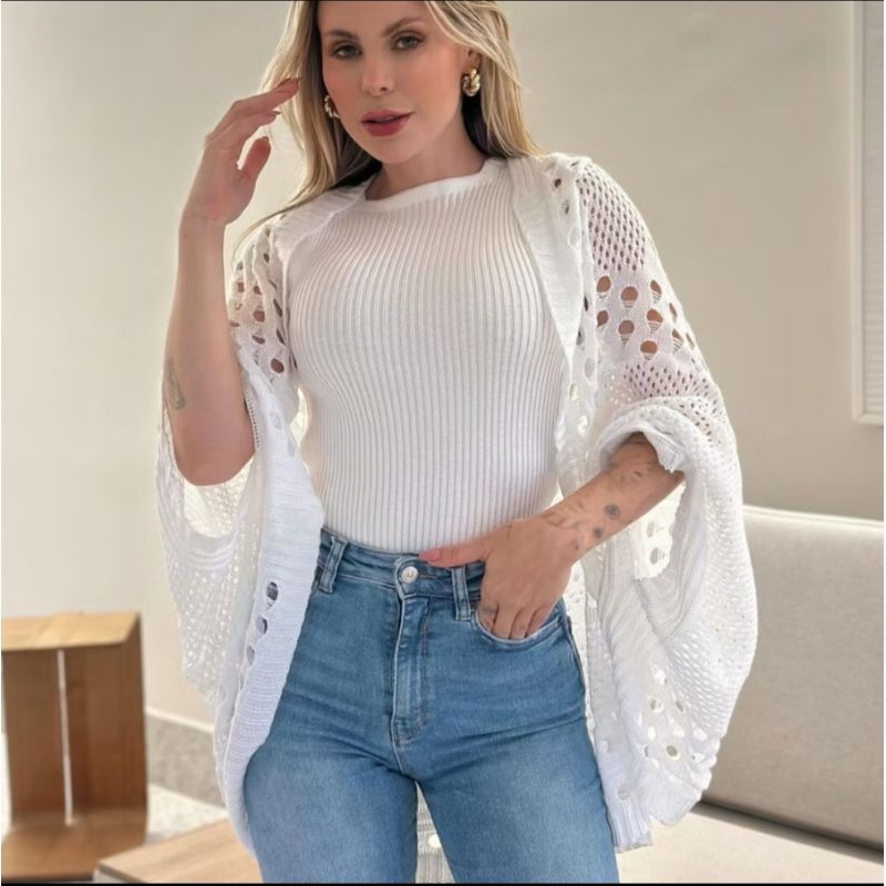Colete Casaco Kimono Capa Blusa Inverno Delicado Inverno Frio TRICOT TAMANHO ÚNICO – PLUS SIZE