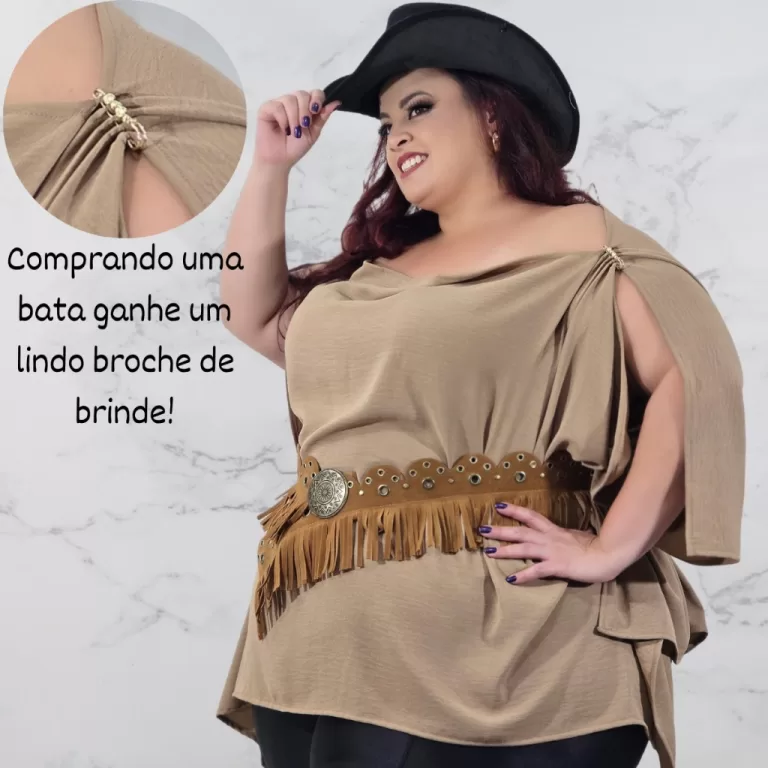 Blusa Bata Boho Chic Plus Size Tendencia Elegânci