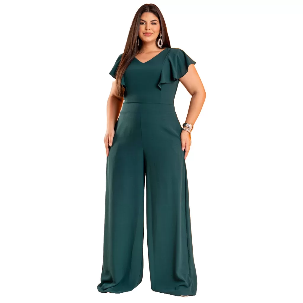 Macacão Mangas Plus Size  Pantalona Social Perna Larga G GG G1 G2 G3