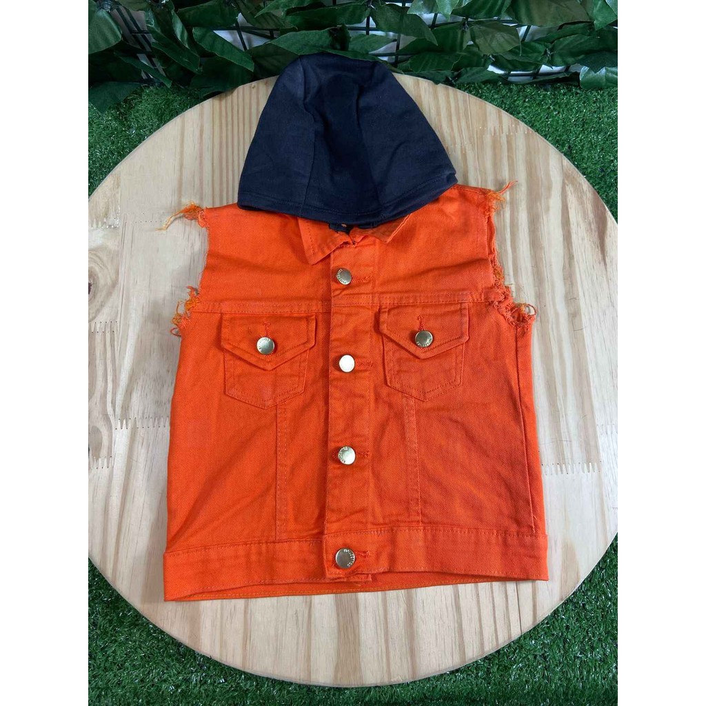 Colete Jeans Laranja com Capuz Infantil