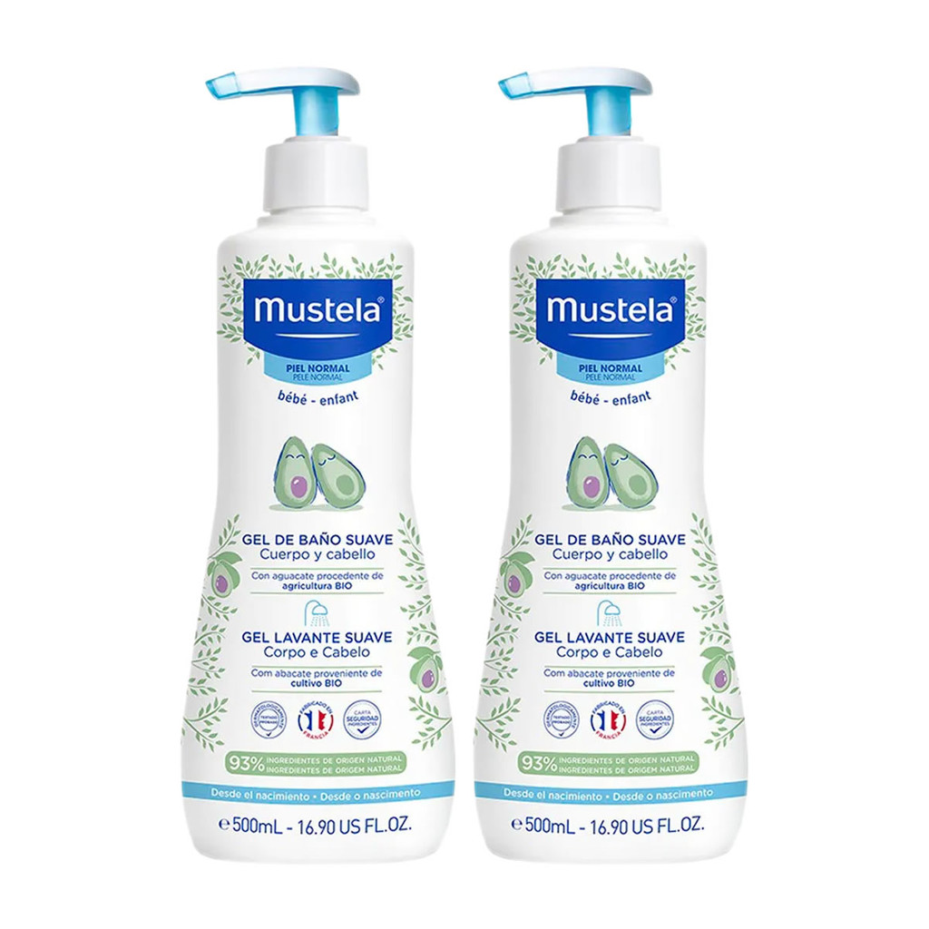 Kit 2 Und Gel Lavante Suave Mustela Bebê Corpo e Cabelo 500ml