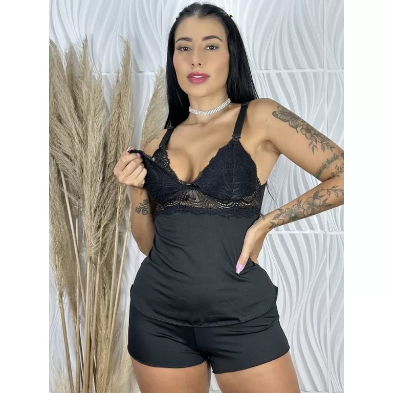 Pijama Baby Doll Amamentação Gestante Maternidad
