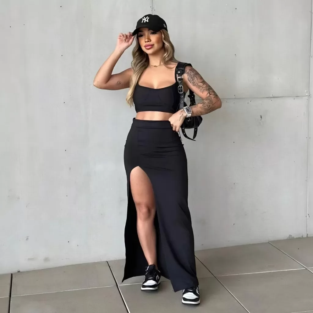 Saia Longa Fenda Feminina Modinha Suplex Verão