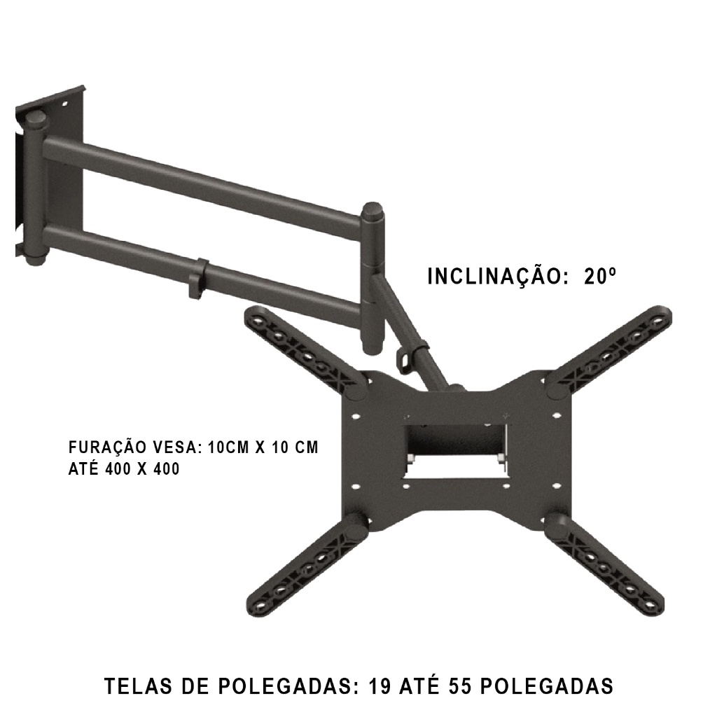 SUPORTE PARA TV/MONITOR TRI ARTITULADO PAREDE MONITORES DE LED OU LDC COM INCLINAÇÃO TELA DE 19 A 55