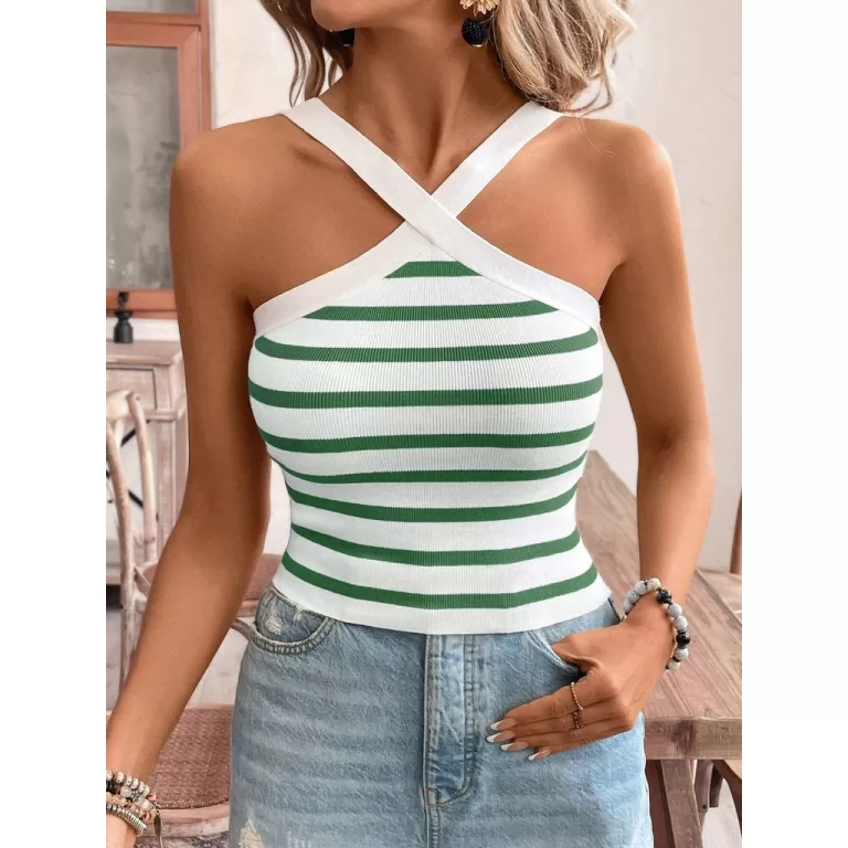 Cropped Tricot Modal Cruzado Com Listras