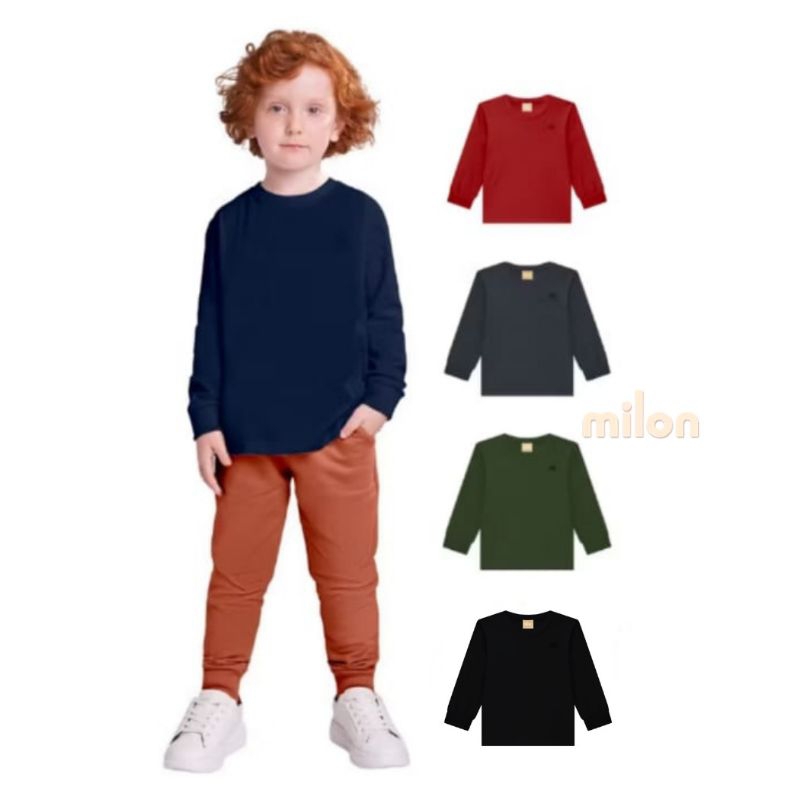Camiseta infantil manga longa lisa menino Milon tamanho 2 ao 3 2000235