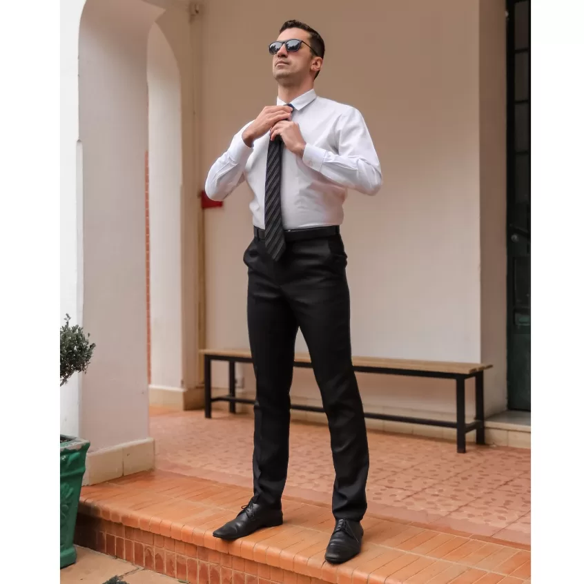 Calça Social Oxford Corte Italiano Masculina Slim Preta e Cinza Calça Advogado Igreja Trabalho