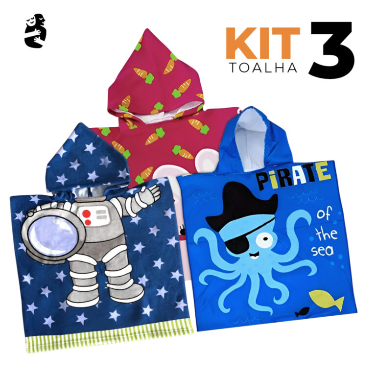 Kit 3 Toalhas Poncho Infantil Microfibra Secagem R