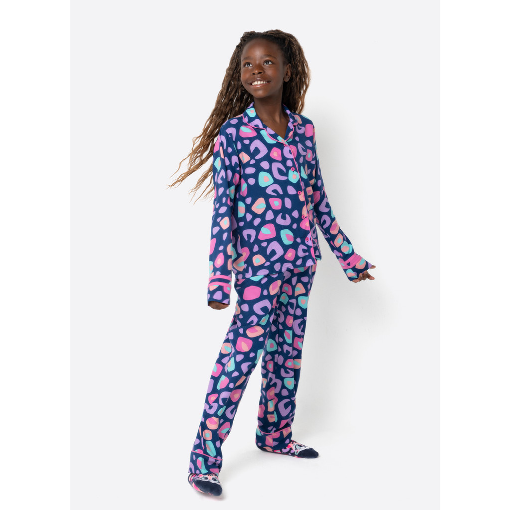 Pijama Infantil Menina Inverno Blusa Manga Longa e Calça Viscose 2 Peças Teen Onça Puket