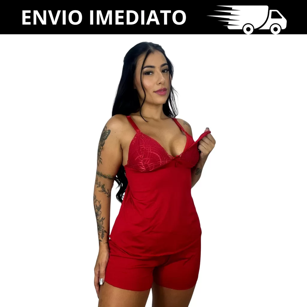 Baby Doll Amamentação Gestante Confortável Click Abertura Segura Short Dool Pijama Maternidade Grávi