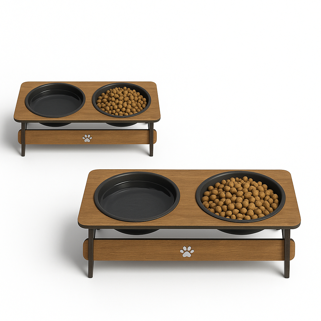 Kit 2 Comedouros Elevado para Gatos e Cachorros 2 Tigelas MDF Pet