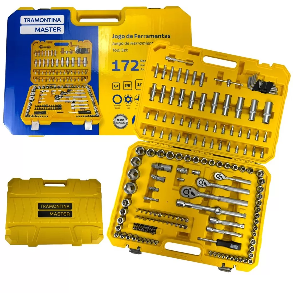 Jogo de Ferramentas Tramontina 172 Peças com Soquetes, Chaves e Maleta Profissional Completa
