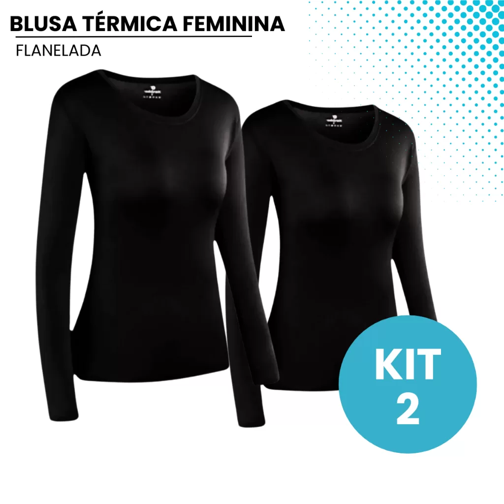Kit 2 Blusa Térmica Feminina Grossa Proteção Uv Flanelada Inverno Quente Exercícios Ao Ar Livre