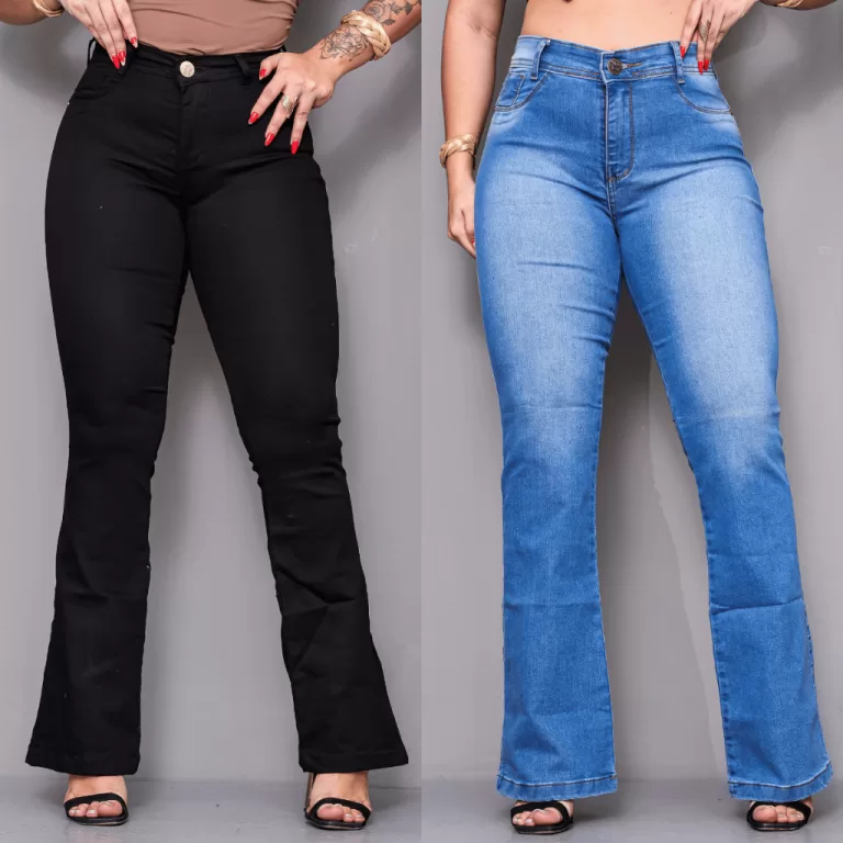 Kit 2 Calça Jeans Feminina Flare com Lycra Cintur