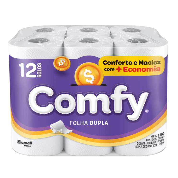 Papel Higiênico Folha Dupla Comfy 20m Pacote 12 R