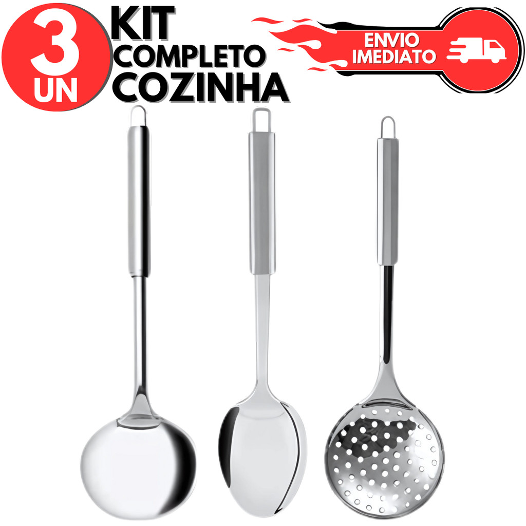 Conjunto 3 Unidades Utensilios de Cozinha, Escumadeira, Concha, Colher Arroz, para Casa, Restaurante