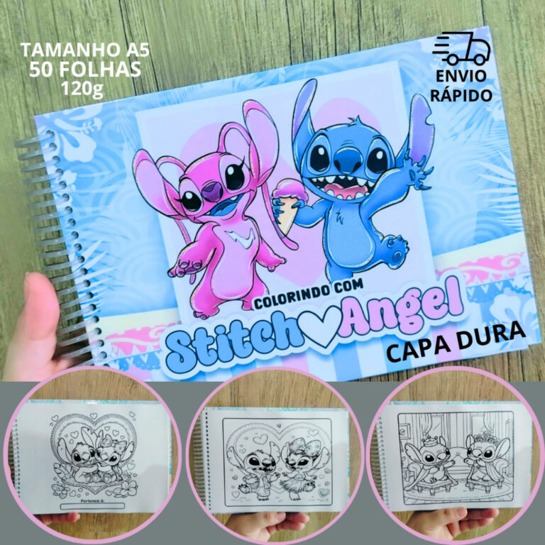 Livro/Caderno Stitch Para Colorir Capa Dura 50 Fol