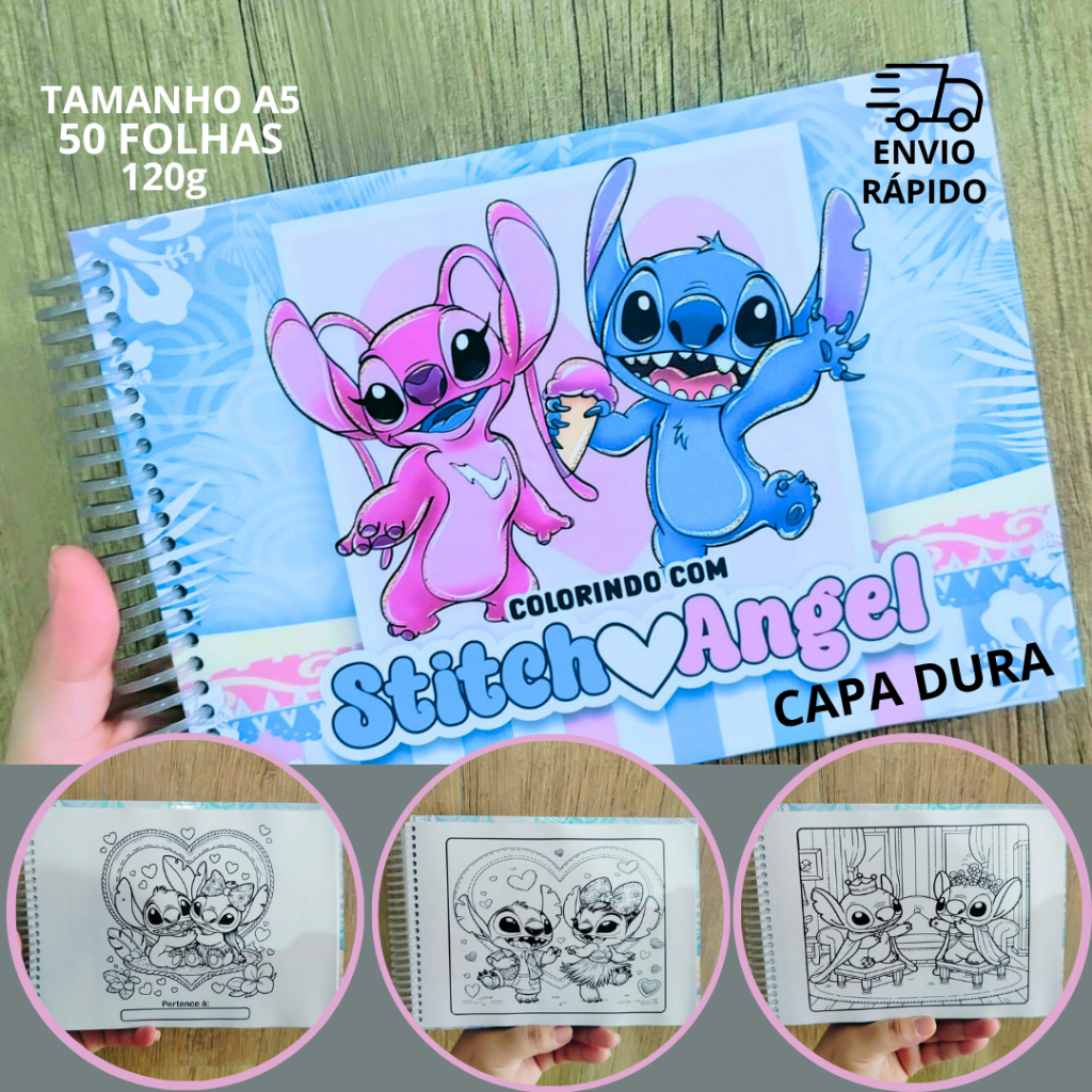 Livro/Caderno Stitch Para Colorir Capa Dura 50 Folhas 120g com Acetato ENVIO RAPIDO
