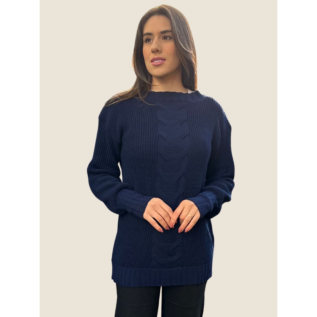 Blusa em Tricot Meio Trançado Longo Lançamento Inverno Nagai