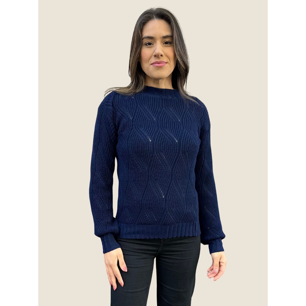 Blusa Feminina de Tricot Detalhes em Ondas Moda Inverno Nagai