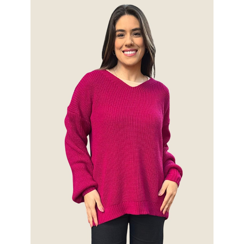 Blusa Feminina Longa em Tricot Liso Modelo Oversized Inverno Nagai