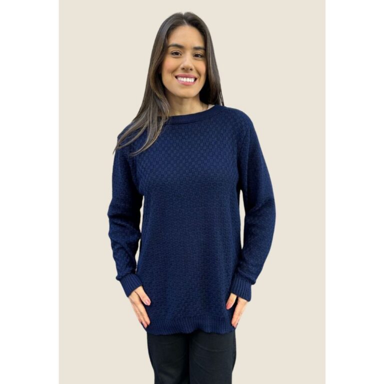 Blusa Tricot Feminina Detalhado Quadriculado Moda 
