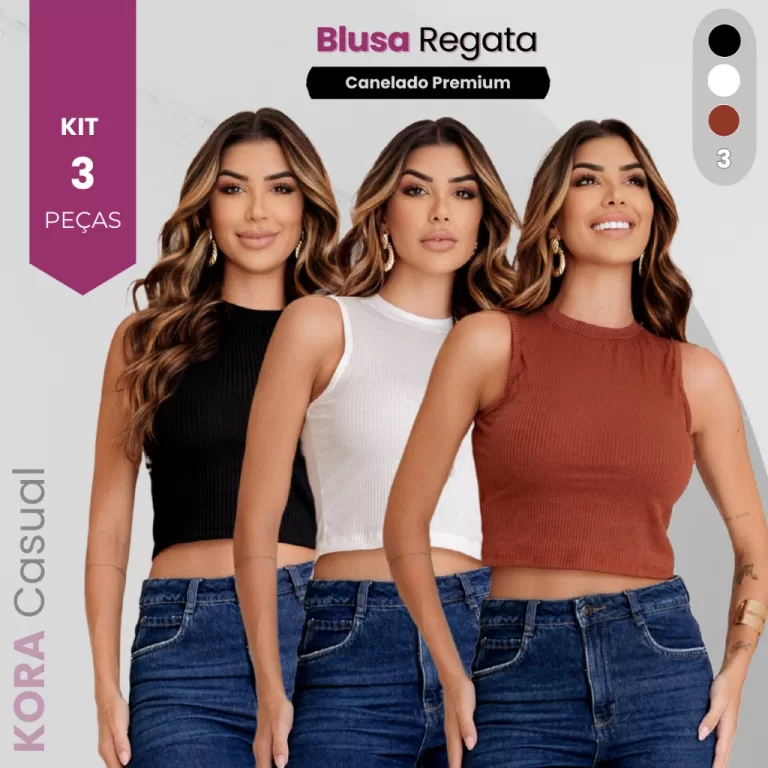 Kit 3 Croppeds Sem Manga Gola Alta Moda Gringa Can