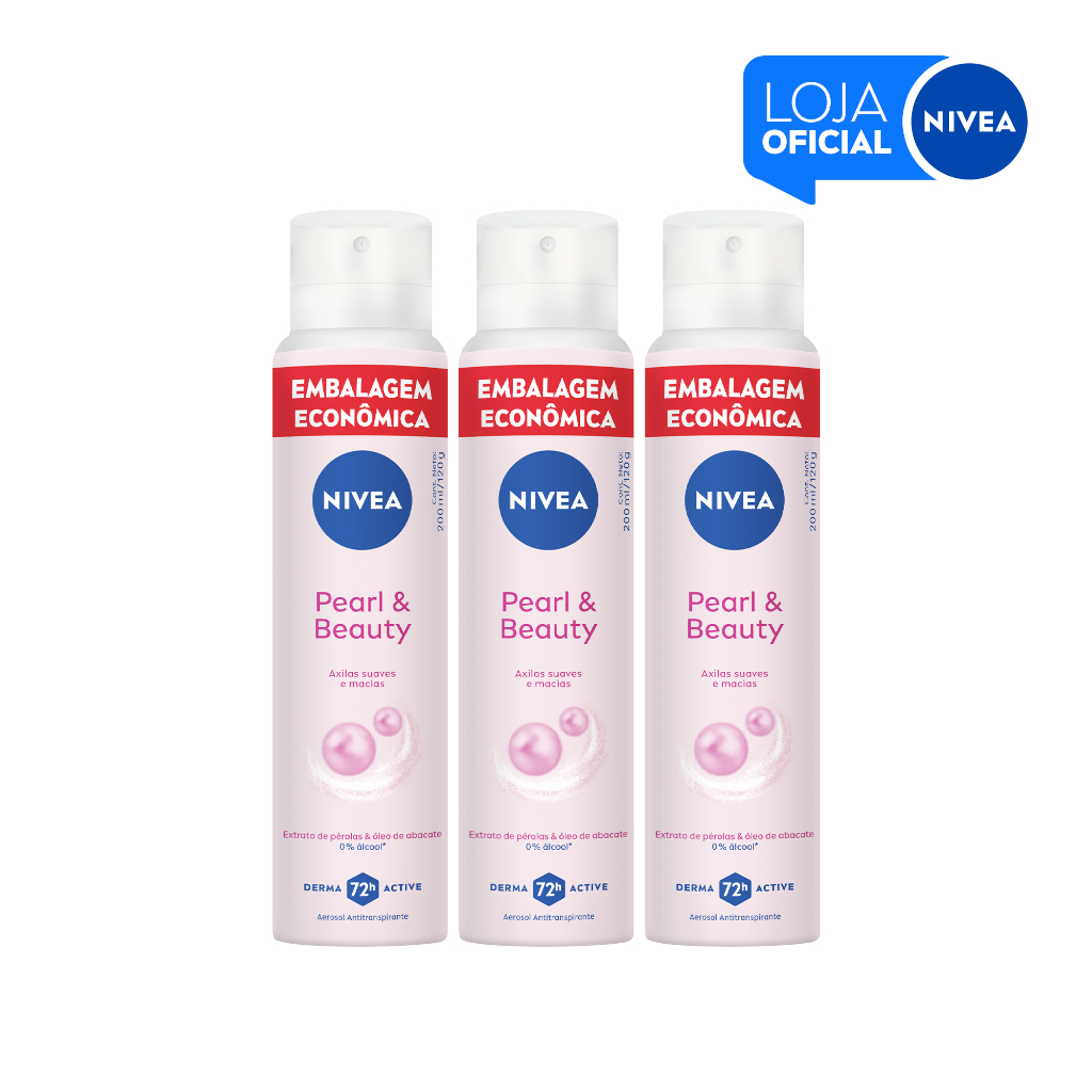 KIT NIVEA Desodorante Antitranspirante Aerossol Pearl E Beauty 200ml – 3 un