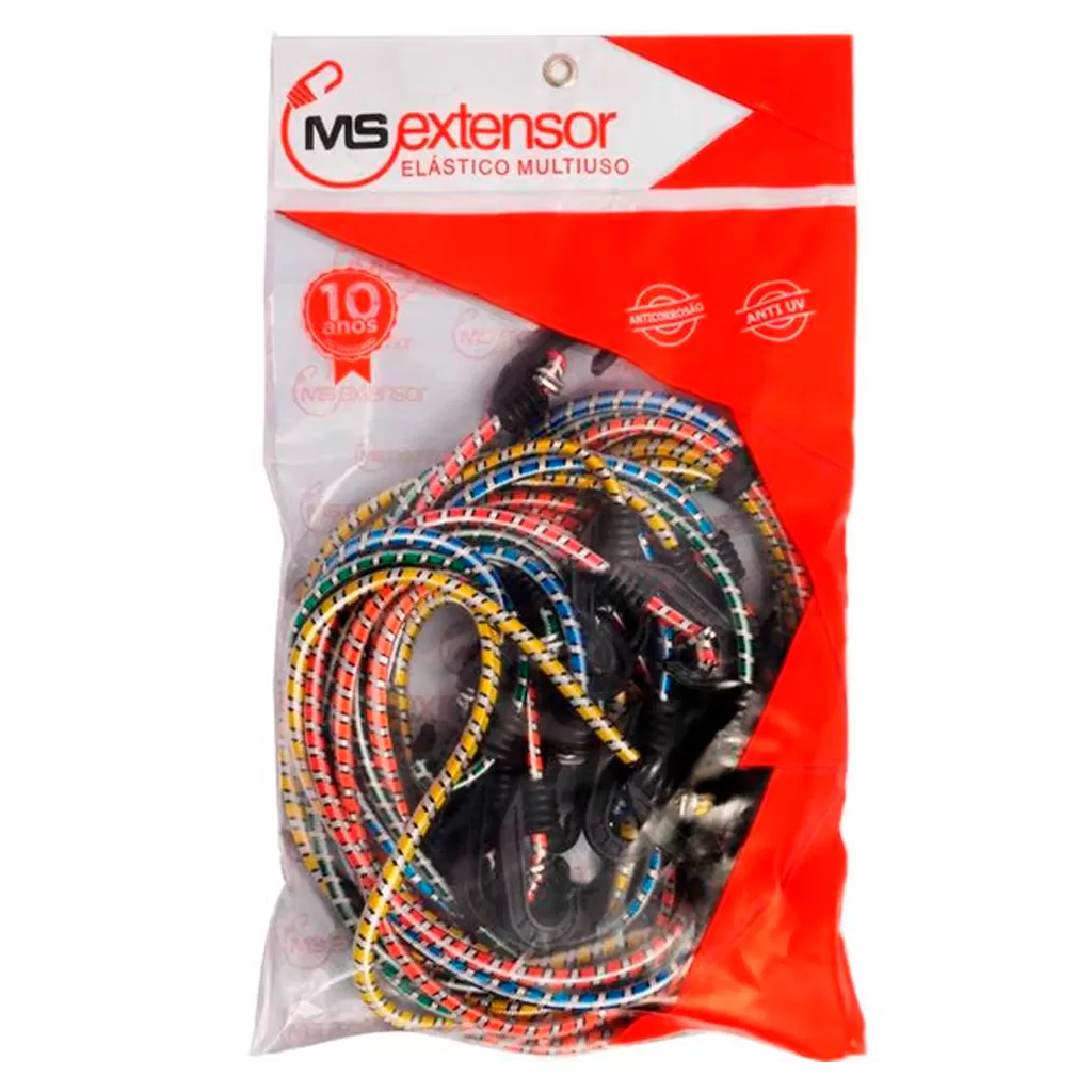 Kit Extensor Elástico Com Gancho Plástico Colorido Pacote Com 10 Unidades Bicicleta Moto Multiuso