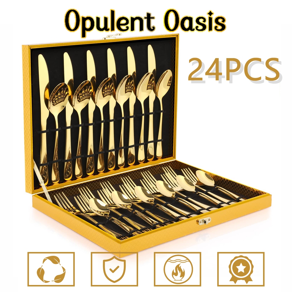 Opulent Oasis>Kit Jogo Talheres Inox 24pçs Slim faqueiro Em Aço para cozinha utensilios domesticos