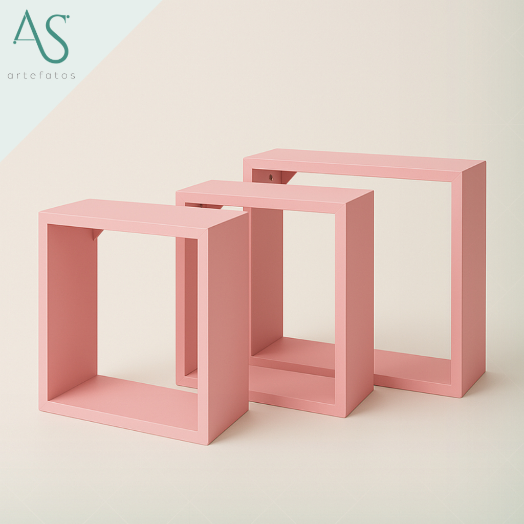 Nichos Madeira Decoração Organização Quadrado Pintado Kit 3 Peças