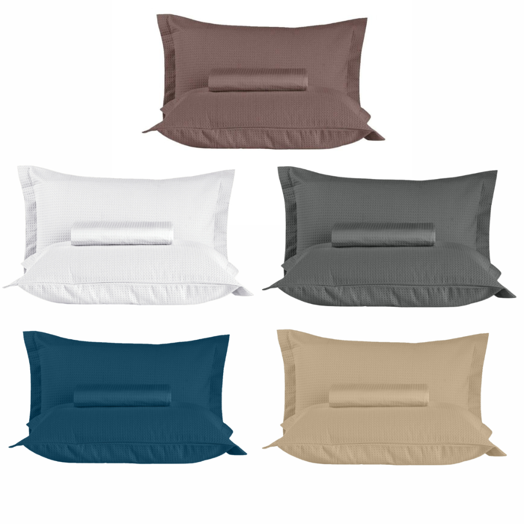 Colcha King com 2 Porta Travesseiro em Piquet Favo Gênova Teka 100% Algodão 280x240cm